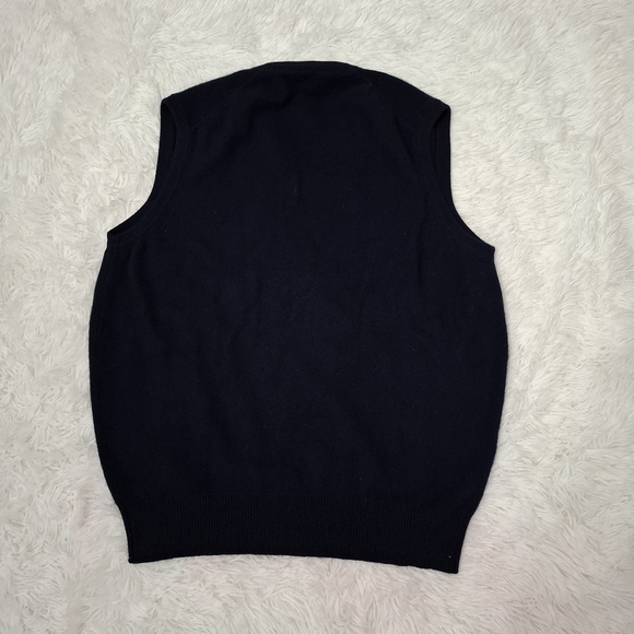 Brooks Brothers 100% Cashmere Sweater Vest V Neck Sleeveless Mens 44 L Navy Blue - Picture 2 of 8